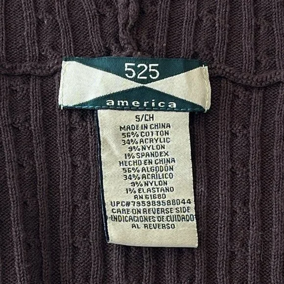 Womens Brown Ribbed Cable Knit Hooded Sweater Small Zip Dark Academia 90s Y2K - Picture 8 of 9